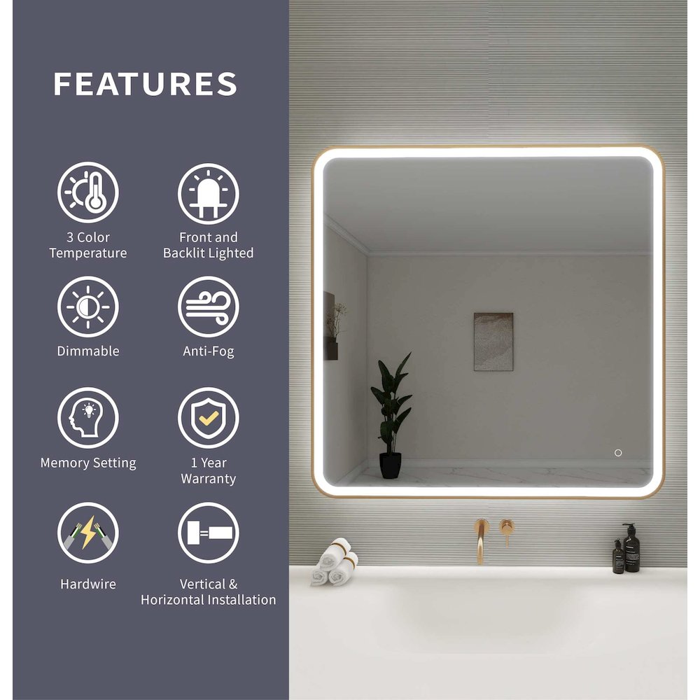 42 Round LED Front and Backlit Wall Mirror in Satin Gold. Picture 11