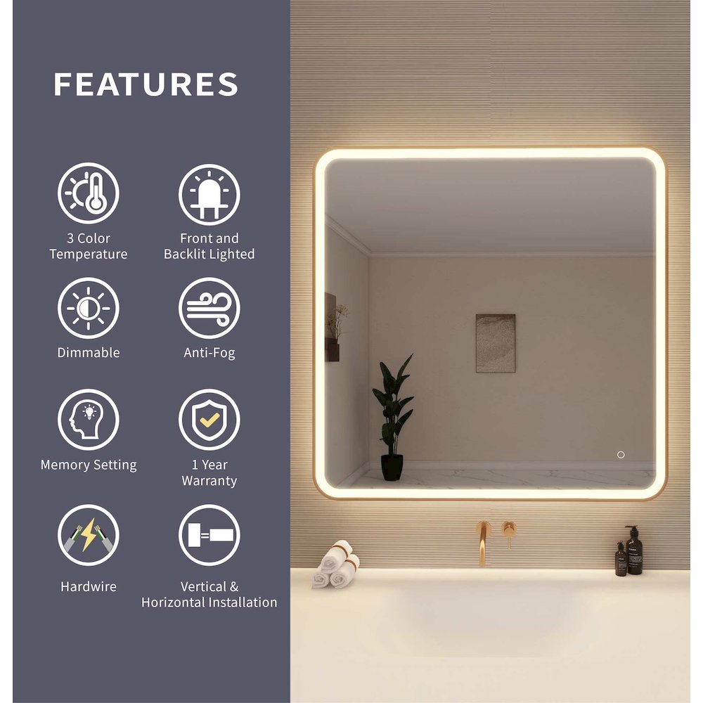 42 Round LED Front and Backlit Wall Mirror in Satin Gold. Picture 9