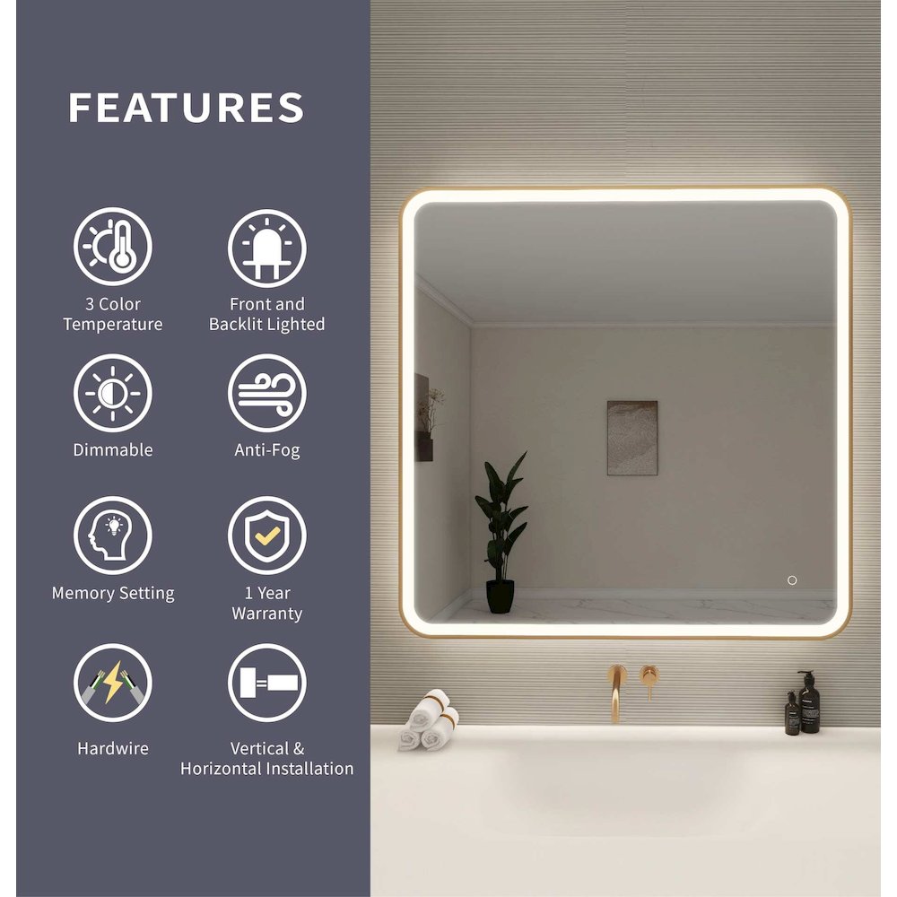 42 Round LED Front and Backlit Wall Mirror in Satin Gold. Picture 10
