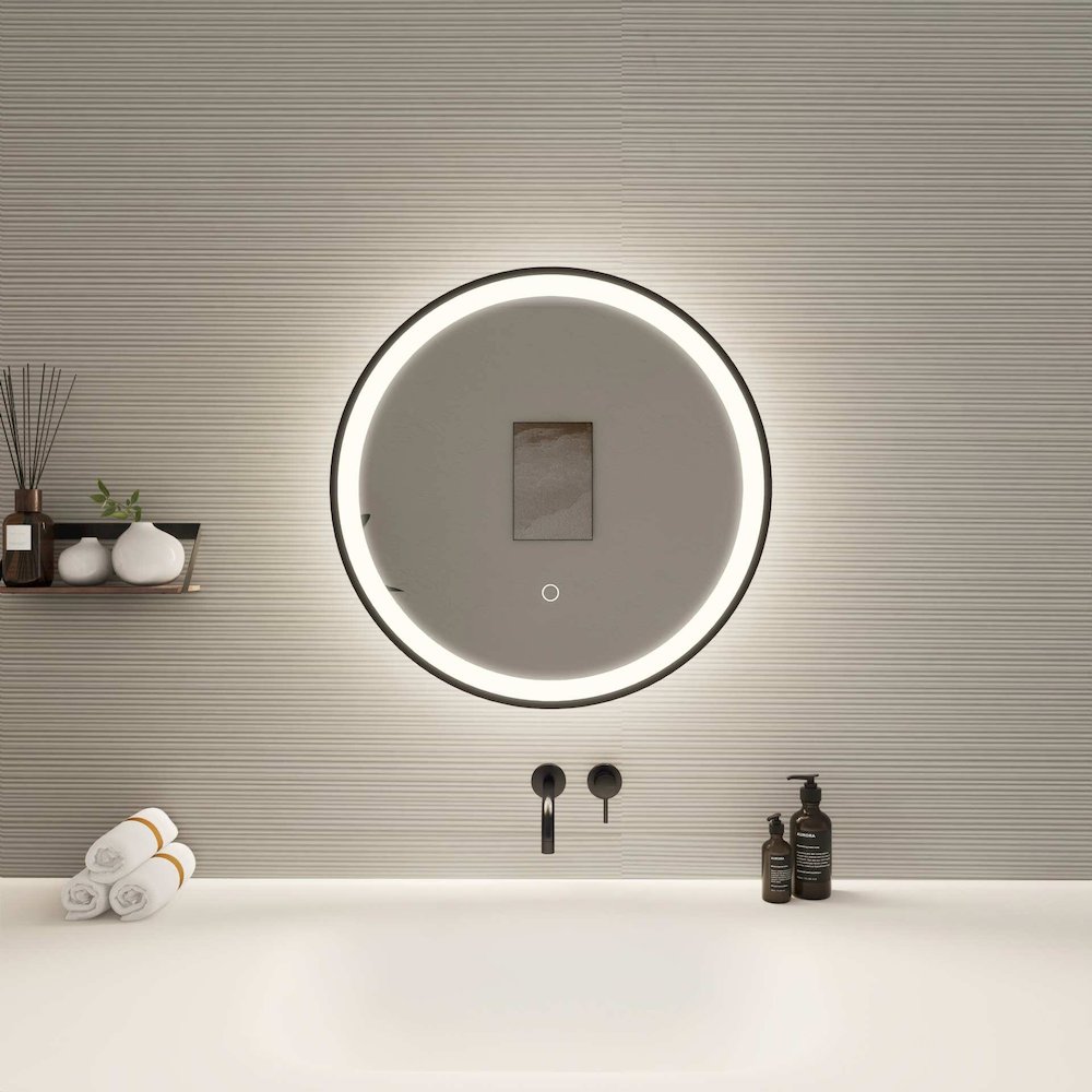 21 Round LED Front and Backlit Wall Mirror in Black. Picture 2