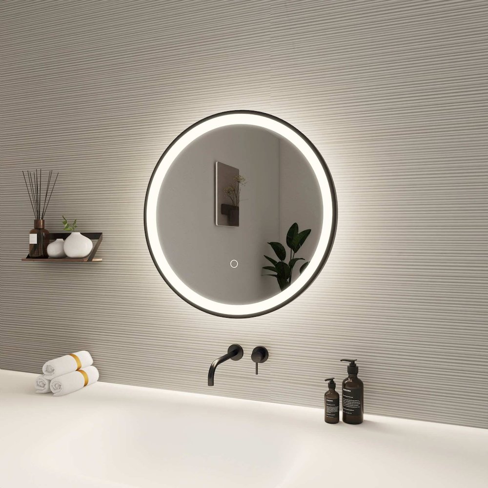 21 Round LED Front and Backlit Wall Mirror in Black. Picture 3
