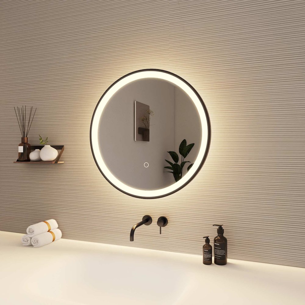 21 Round LED Front and Backlit Wall Mirror in Black. Picture 4