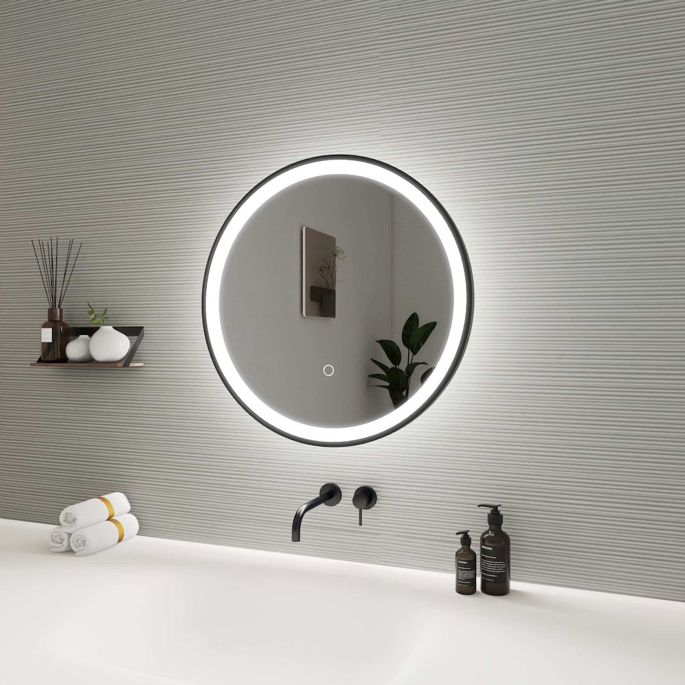 21 Round LED Front and Backlit Wall Mirror in Black. Picture 5