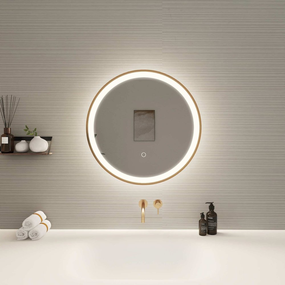 21 Round LED Front and Backlit Wall Mirror in Satin Gold. Picture 2