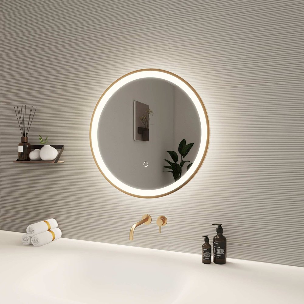 21 Round LED Front and Backlit Wall Mirror in Satin Gold. Picture 3