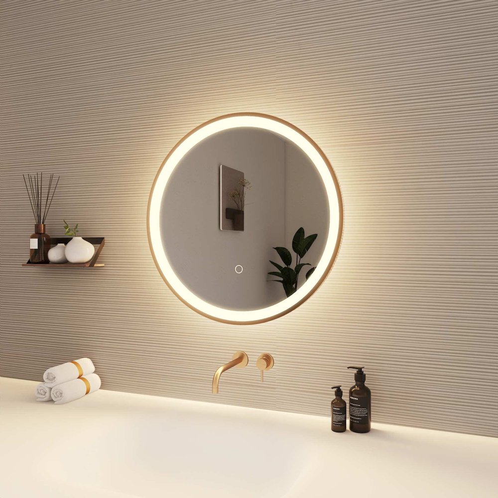 21 Round LED Front and Backlit Wall Mirror in Satin Gold. Picture 4