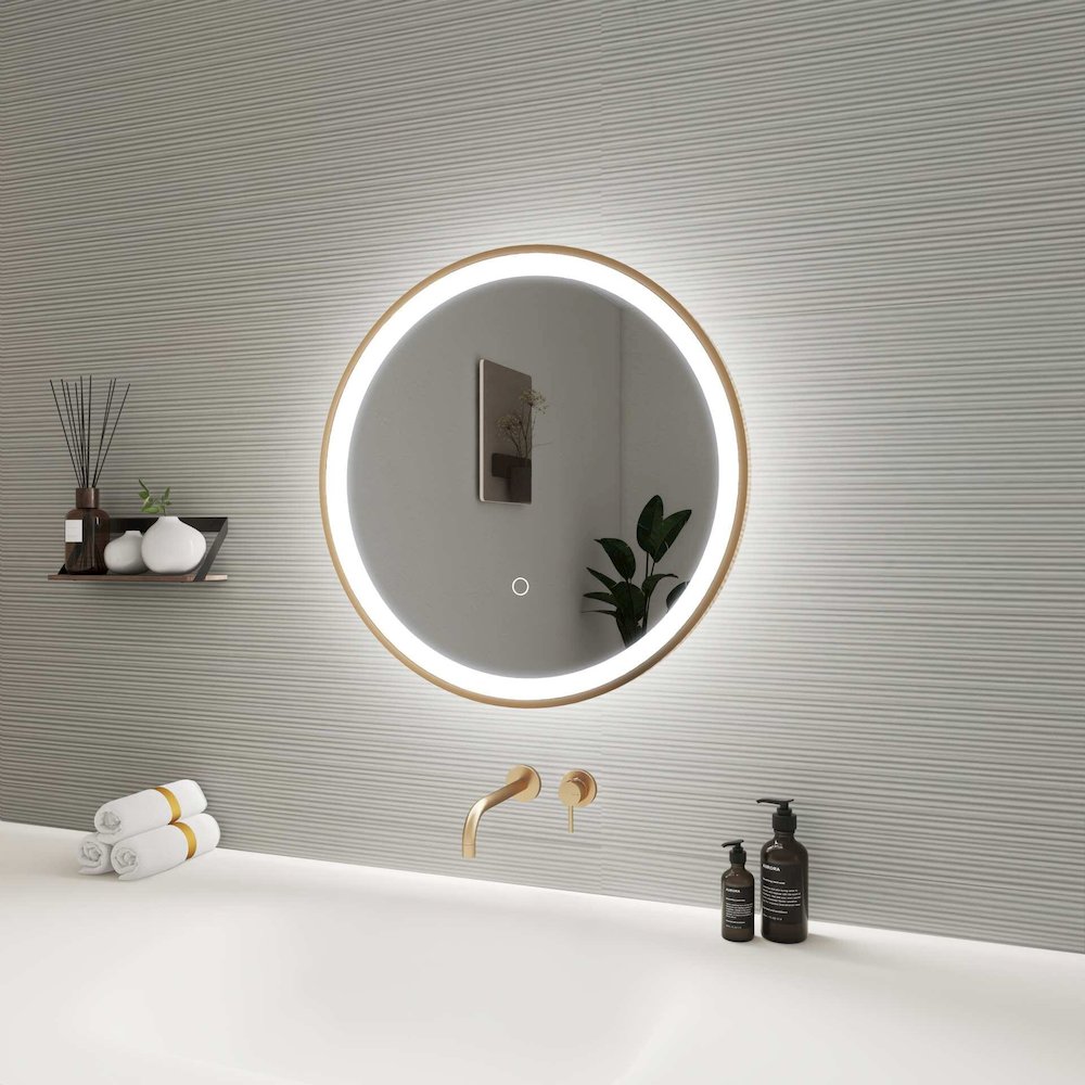 21 Round LED Front and Backlit Wall Mirror in Satin Gold. Picture 5