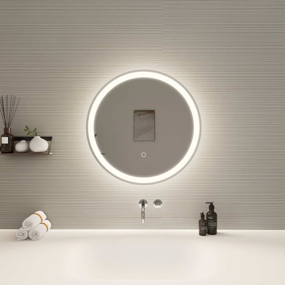 21 Round LED Front and Backlit Wall Mirror in Silver. Picture 2