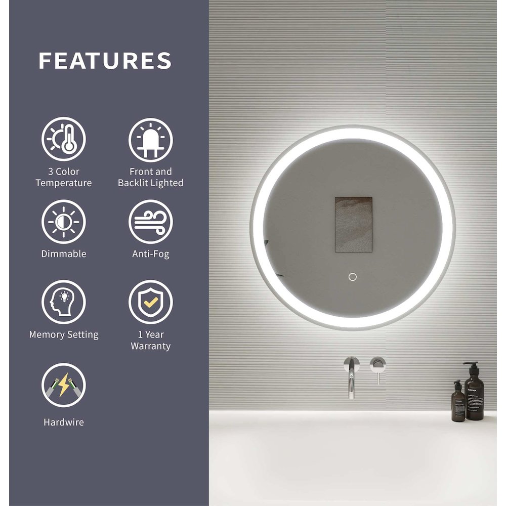 21 Round LED Front and Backlit Wall Mirror in Silver. Picture 11