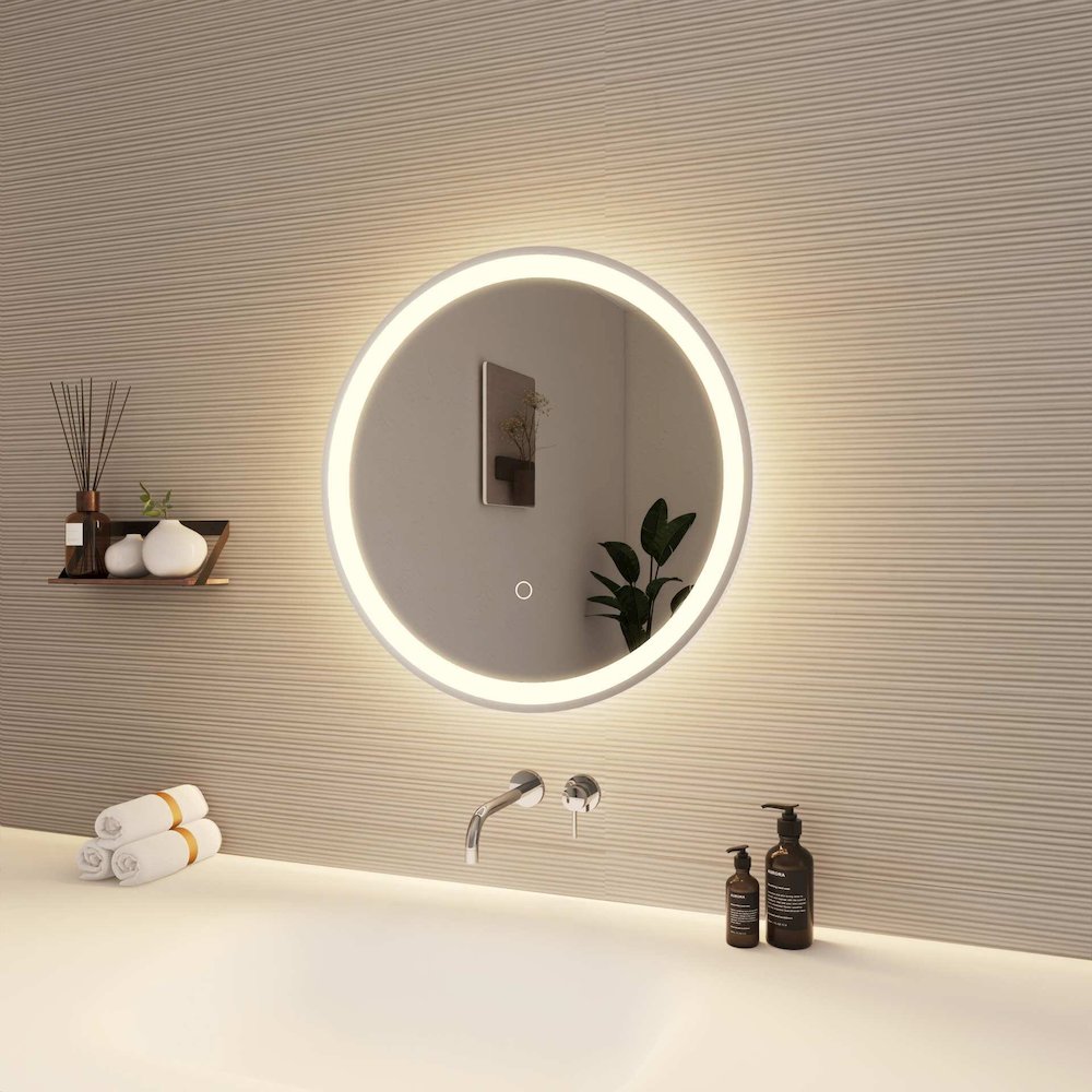 21 Round LED Front and Backlit Wall Mirror in Silver. Picture 4