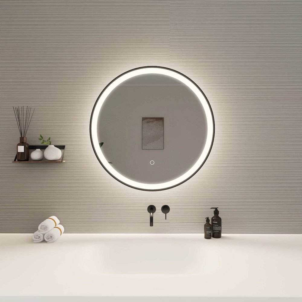 24 Round LED Front and Backlit Wall Mirror in Black. Picture 2