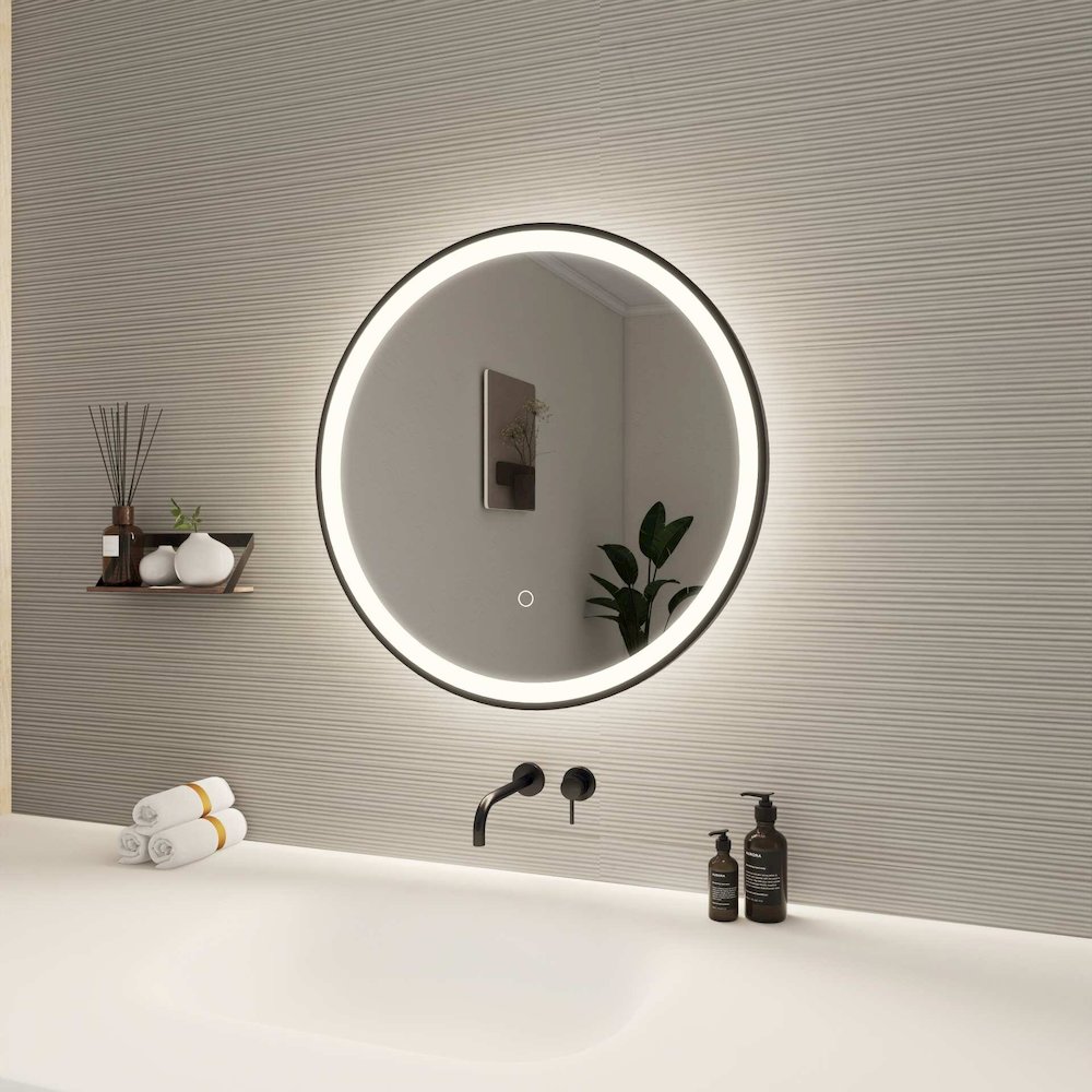 24 Round LED Front and Backlit Wall Mirror in Black. Picture 3