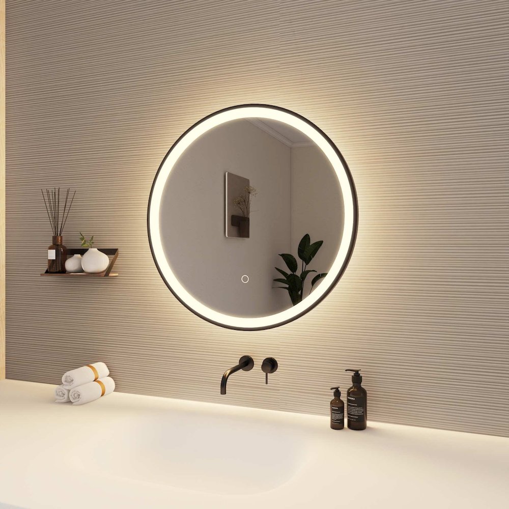 24 Round LED Front and Backlit Wall Mirror in Black. Picture 4