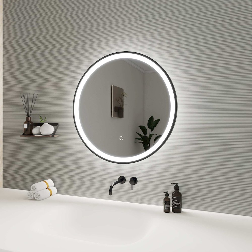 24 Round LED Front and Backlit Wall Mirror in Black. Picture 5