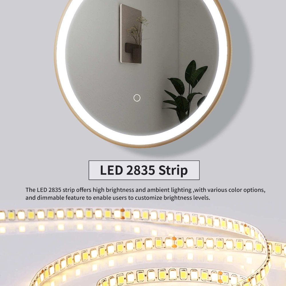 24 Round LED Front and Backlit Wall Mirror in Satin Gold. Picture 16