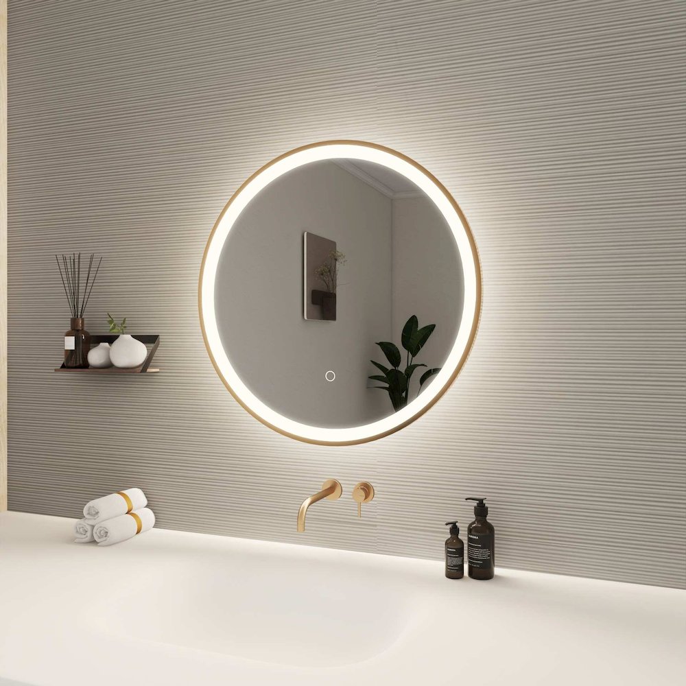 24 Round LED Front and Backlit Wall Mirror in Satin Gold. Picture 3