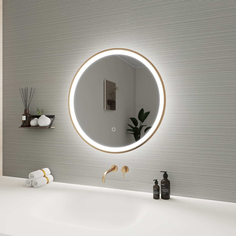 24 Round LED Front and Backlit Wall Mirror in Satin Gold. Picture 5