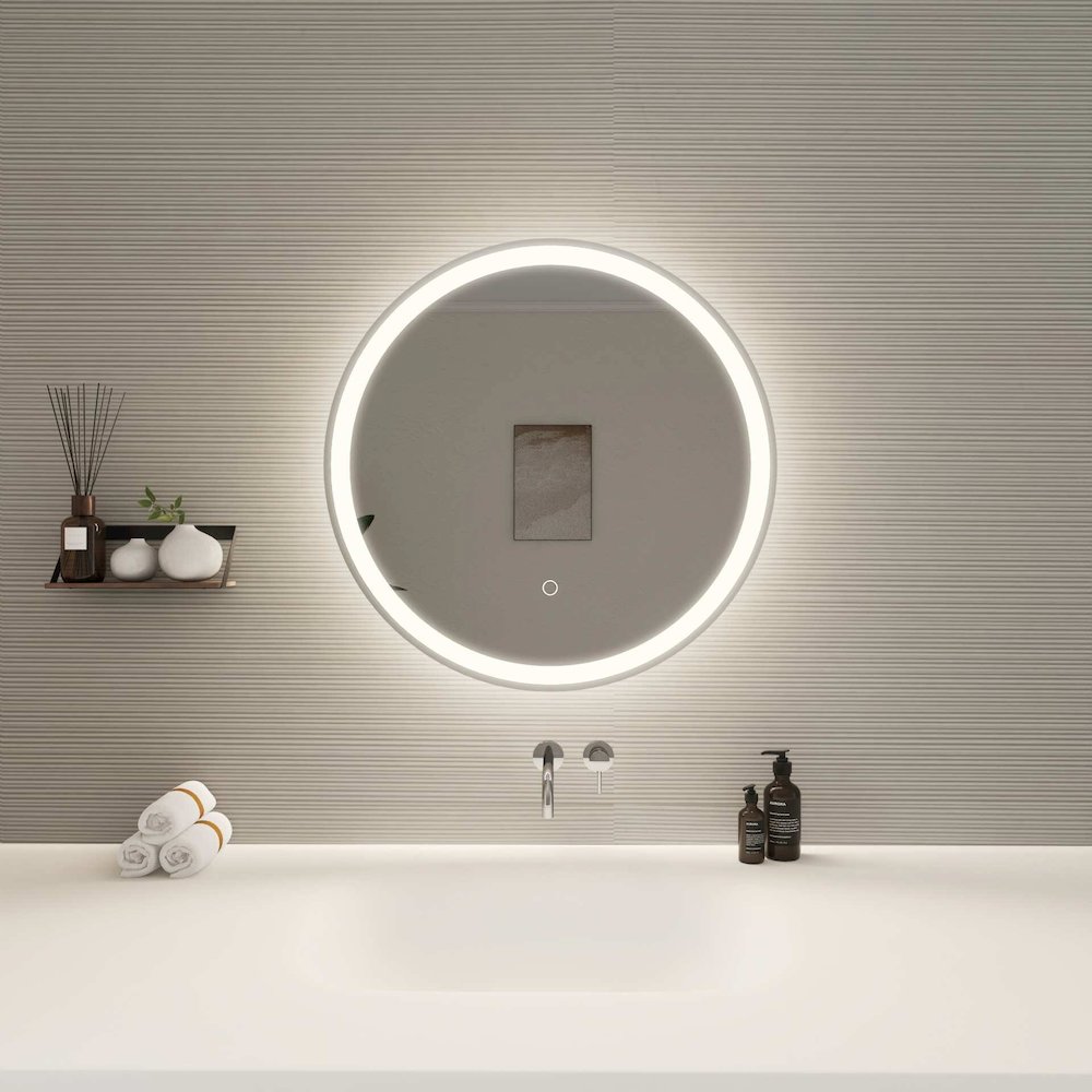 24 Round LED Front and Backlit Wall Mirror in Silver. Picture 2