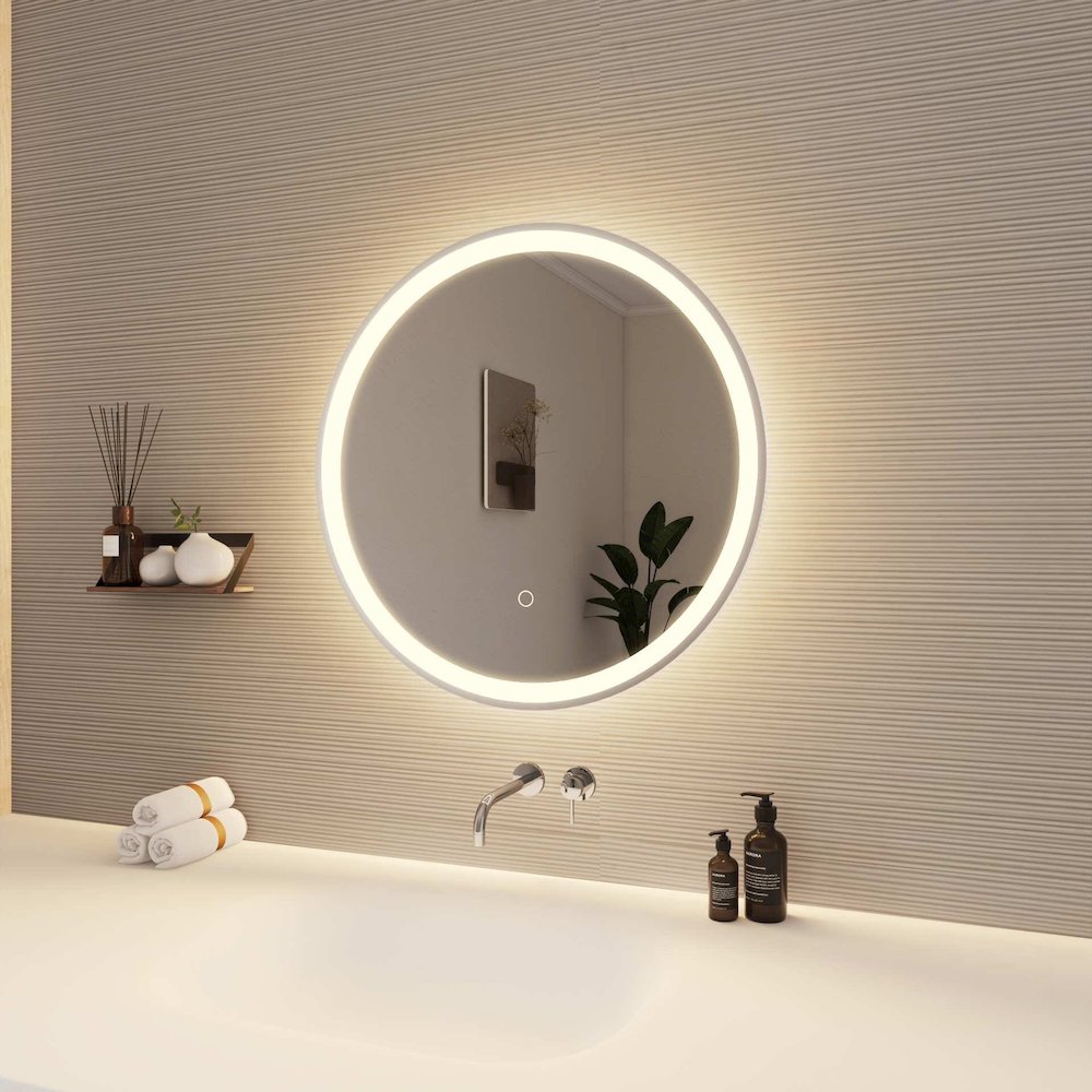 24 Round LED Front and Backlit Wall Mirror in Silver. Picture 4