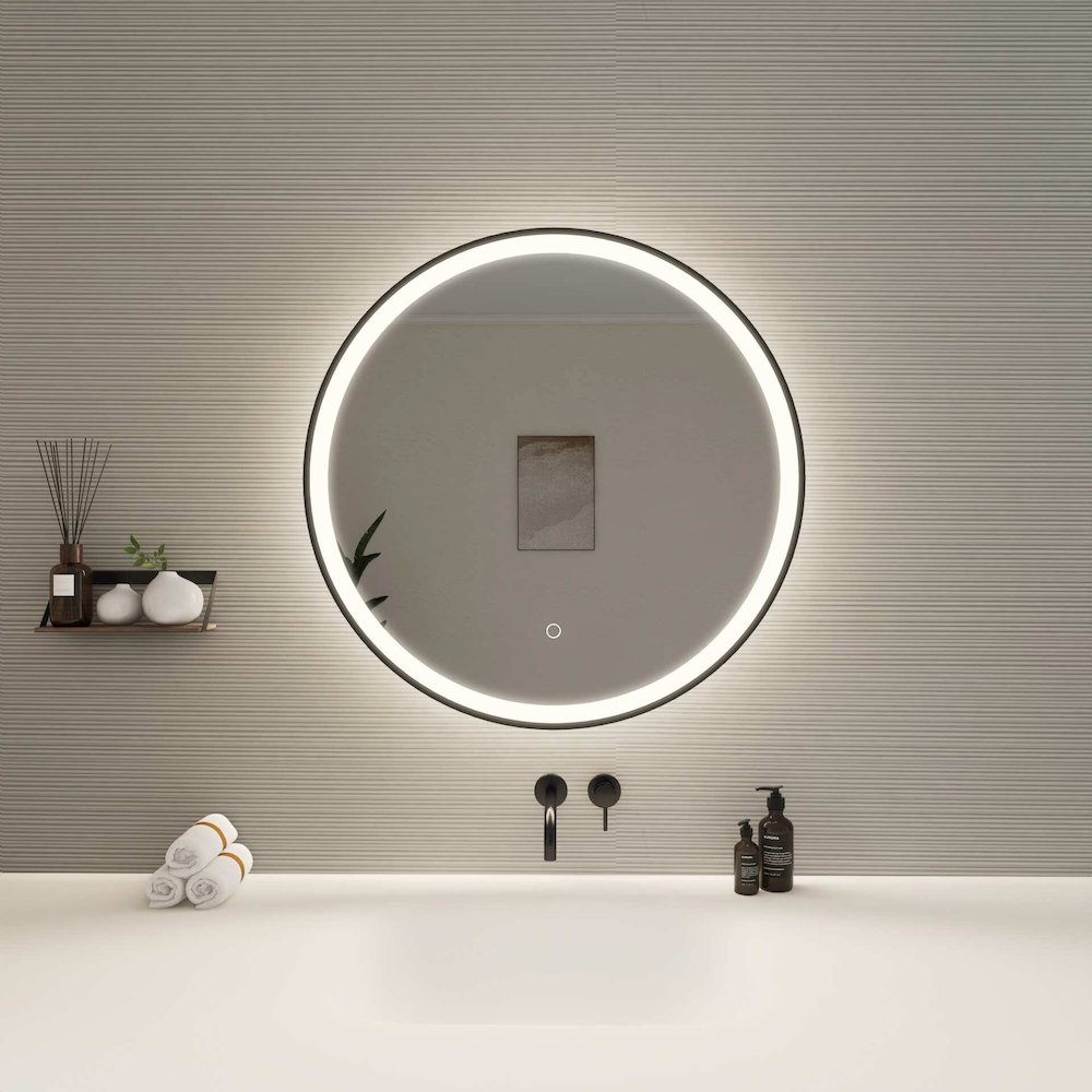 28 Round LED Front and Backlit Wall Mirror in Black. Picture 2