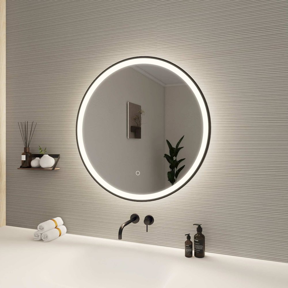 28 Round LED Front and Backlit Wall Mirror in Black. Picture 3