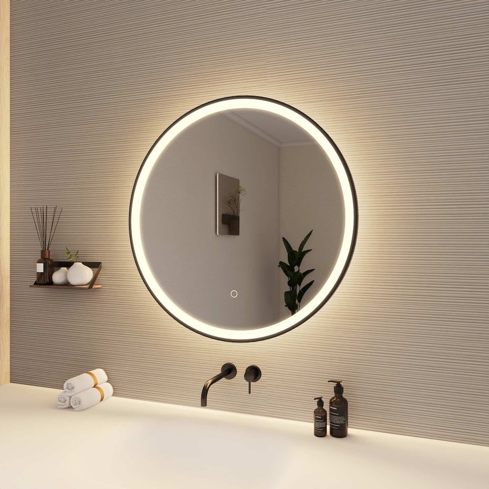 28 Round LED Front and Backlit Wall Mirror in Black. Picture 4