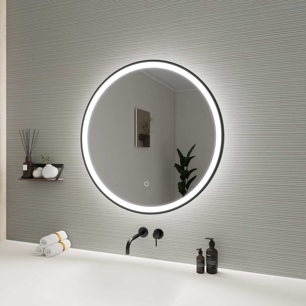 28 Round LED Front and Backlit Wall Mirror in Black. Picture 5