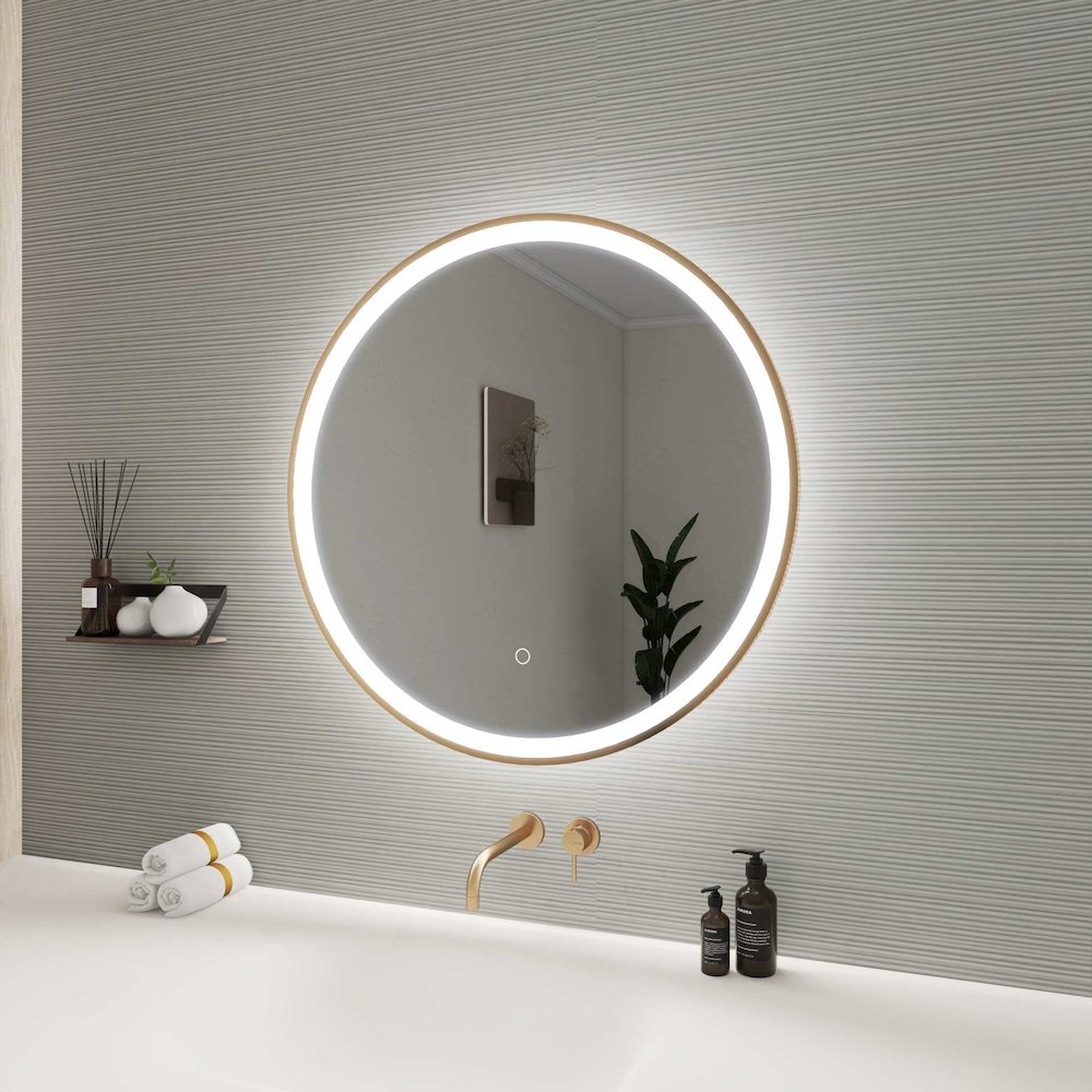 28 Round LED Front and Backlit Wall Mirror in Satin Gold. Picture 5