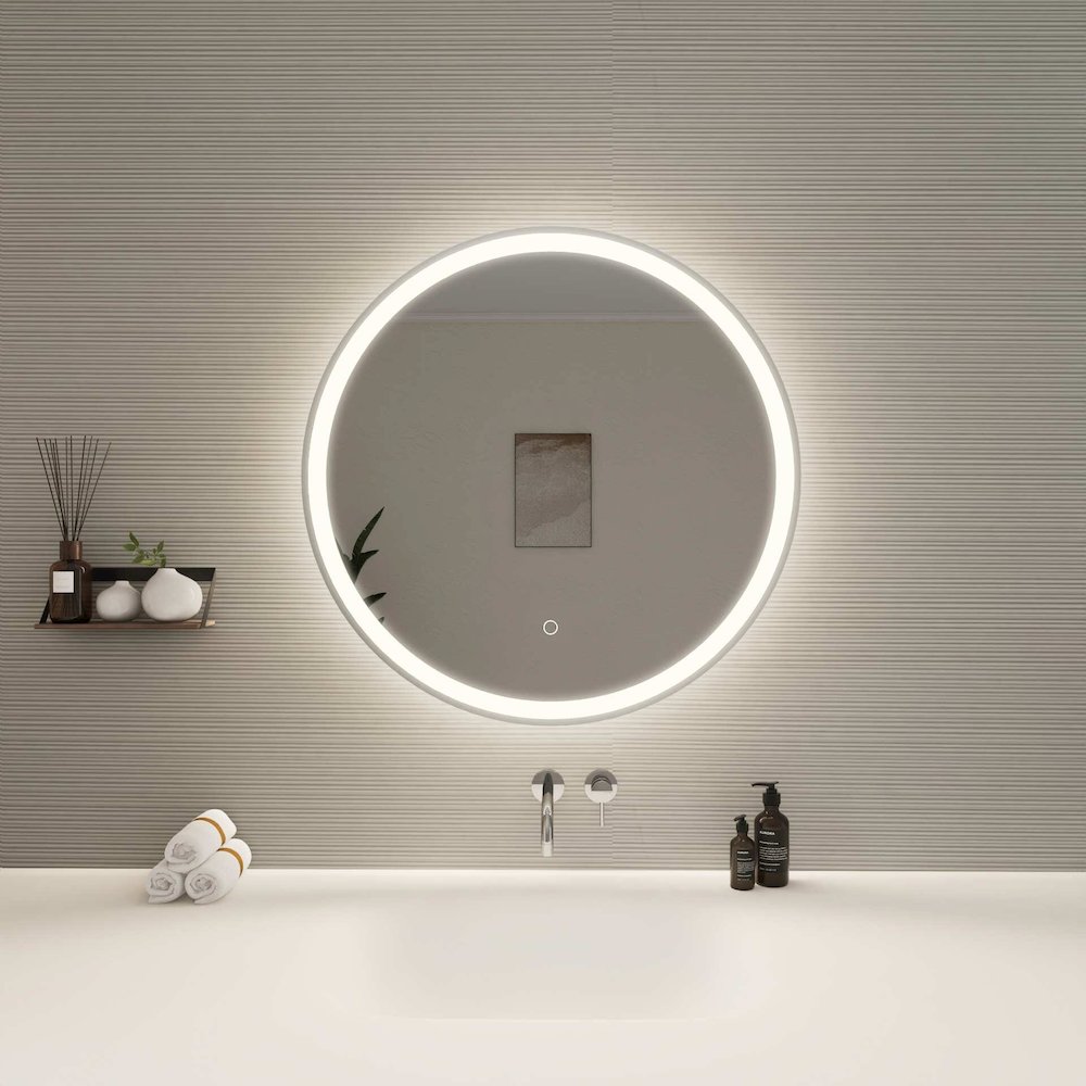 28 Round LED Front and Backlit Wall Mirror in Silver. Picture 2