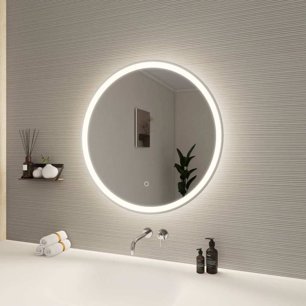 28 Round LED Front and Backlit Wall Mirror in Silver. Picture 3