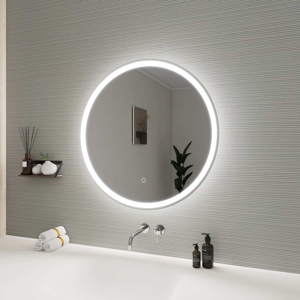 28 Round LED Front and Backlit Wall Mirror in Silver. Picture 5