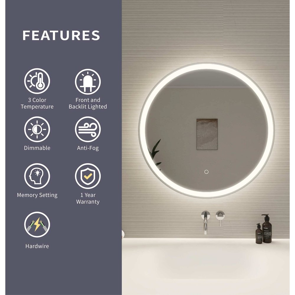 28 Round LED Front and Backlit Wall Mirror in Silver. Picture 10