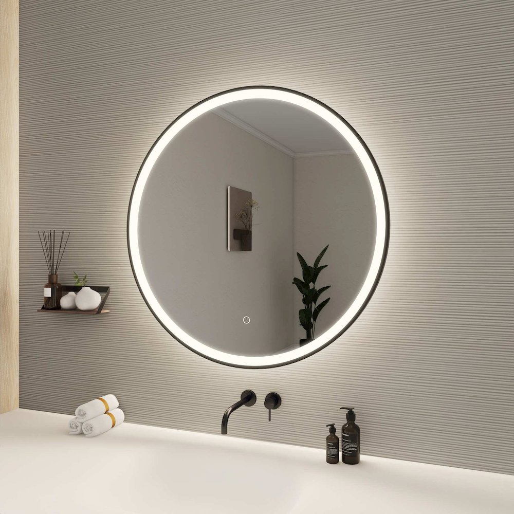 32 Round LED Front and Backlit Wall Mirror in Black. Picture 3