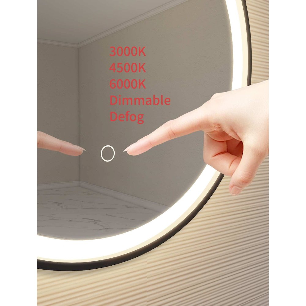 32 Round LED Front and Backlit Wall Mirror in Black. Picture 8