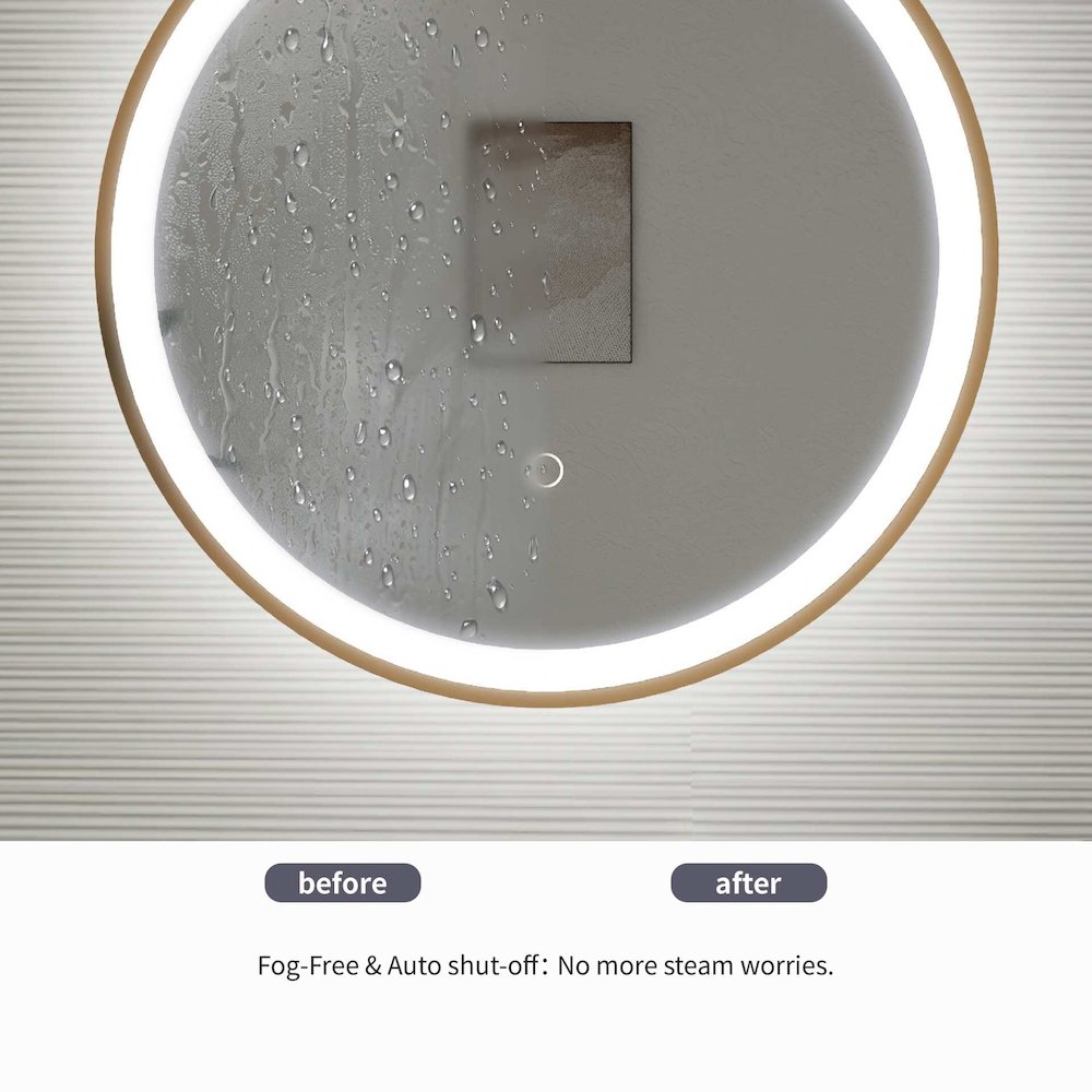 32 Round LED Front and Backlit Wall Mirror in Satin Gold. Picture 15
