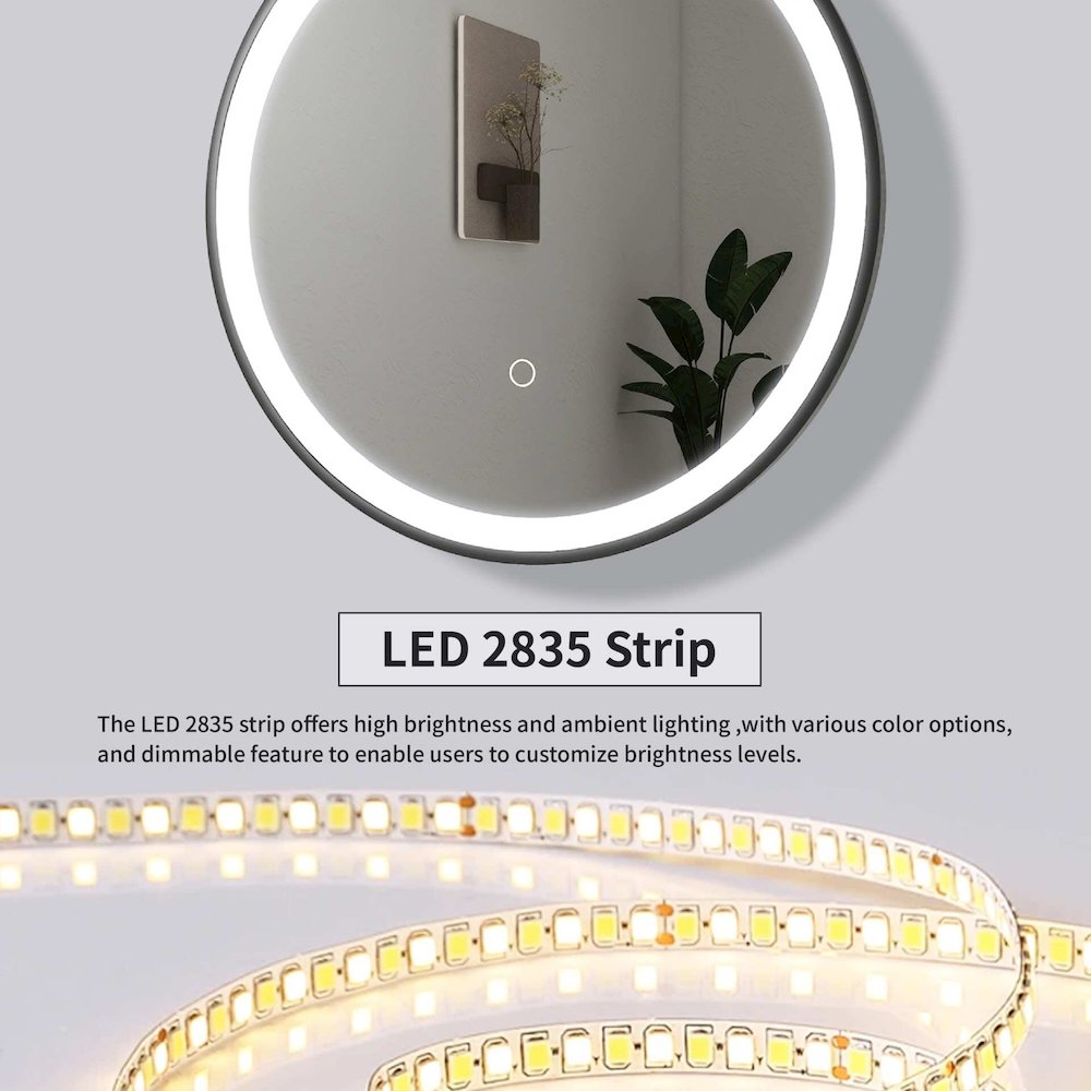 36 Round LED Front and Backlit Wall Mirror in Black. Picture 16