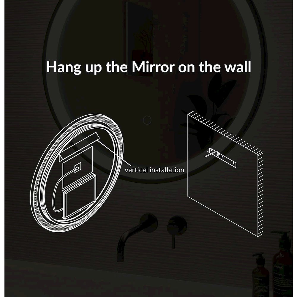 36 Round LED Front and Backlit Wall Mirror in Black. Picture 17