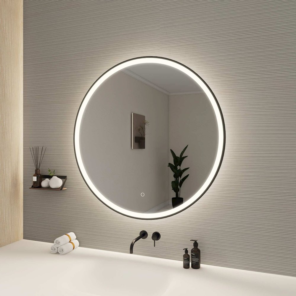 36 Round LED Front and Backlit Wall Mirror in Black. Picture 3