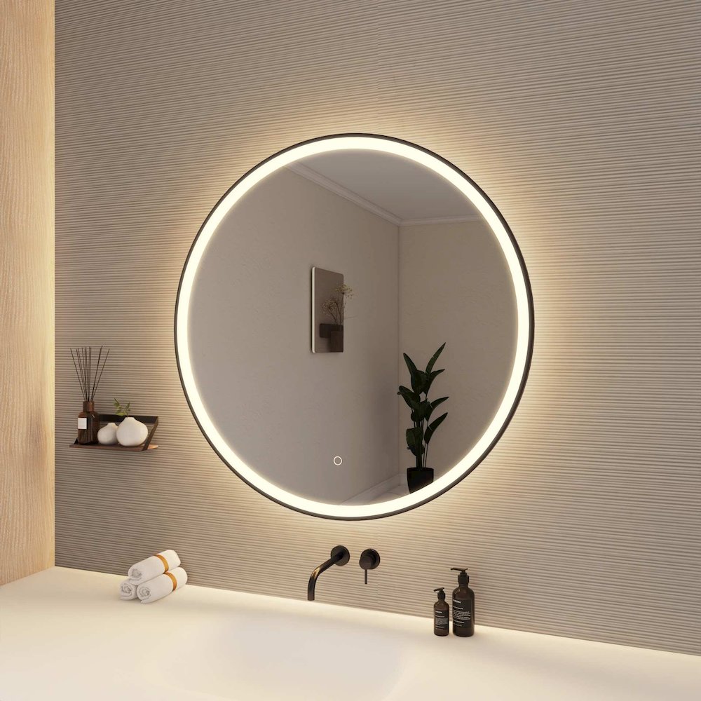 36 Round LED Front and Backlit Wall Mirror in Black. Picture 4