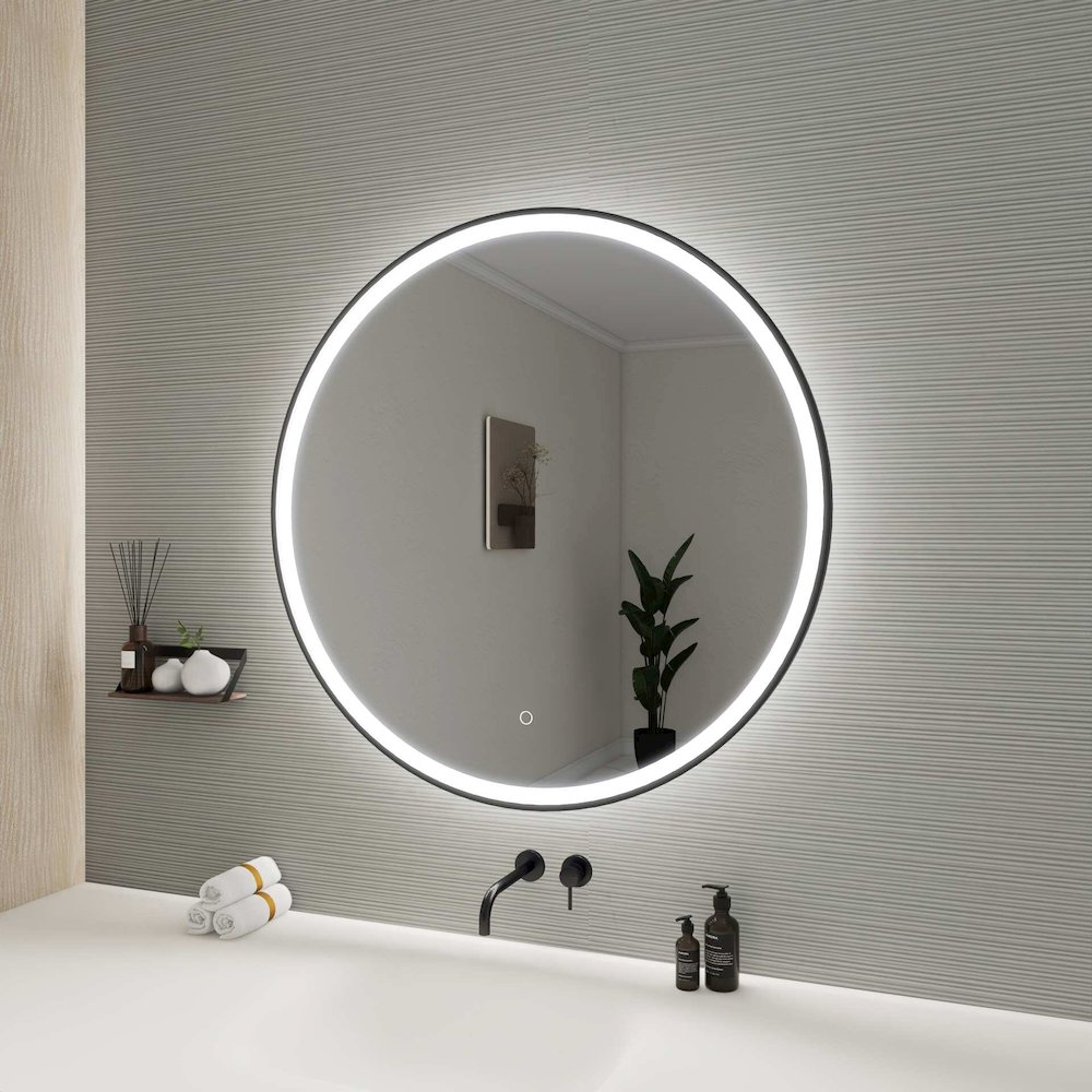 36 Round LED Front and Backlit Wall Mirror in Black. Picture 5