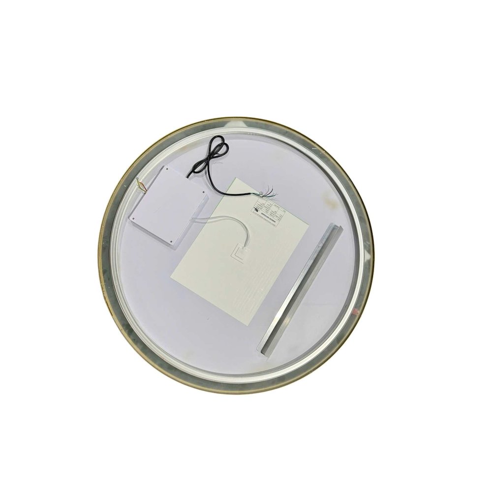 36 Round LED Front and Backlit Wall Mirror in Satin Gold. Picture 7