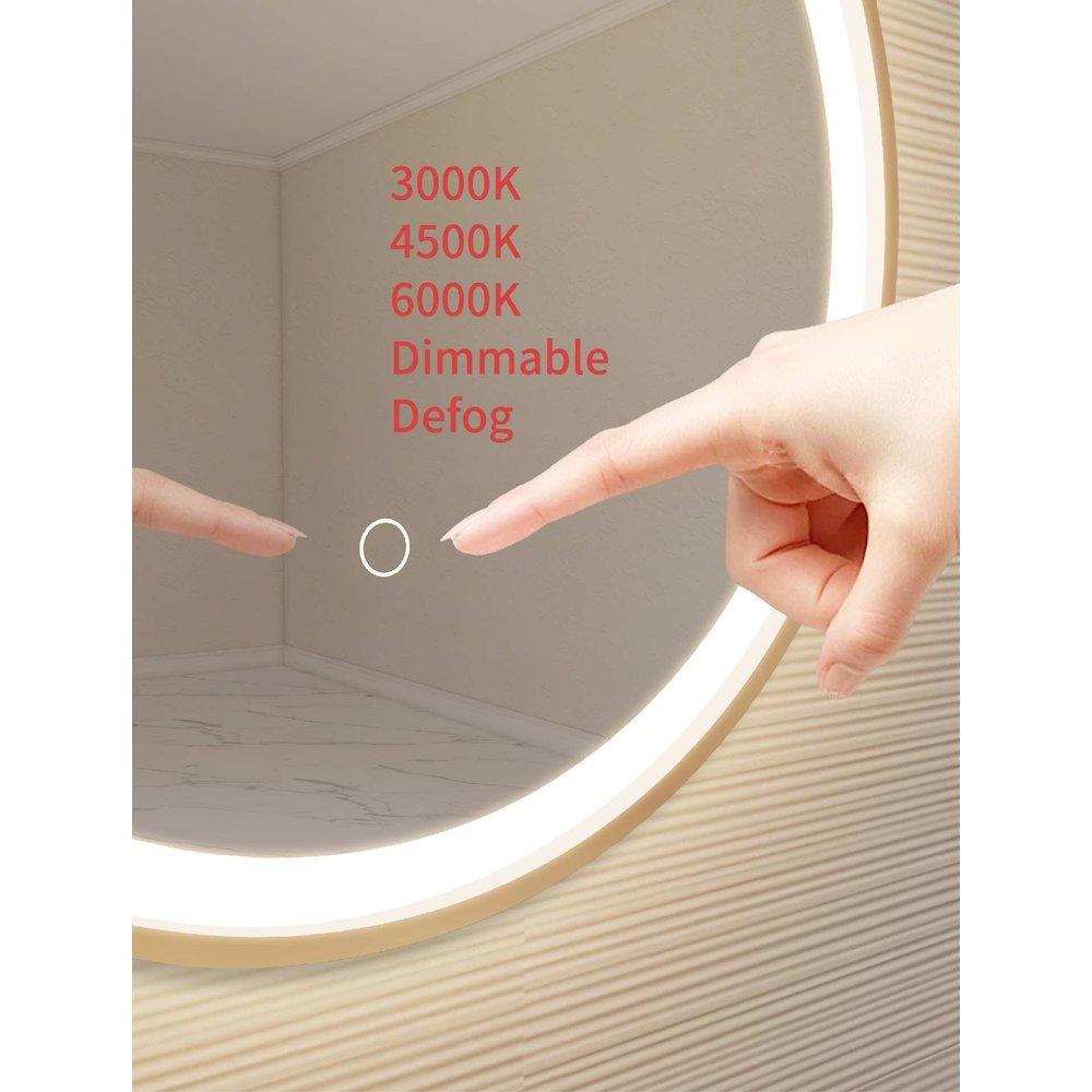 36 Round LED Front and Backlit Wall Mirror in Satin Gold. Picture 8