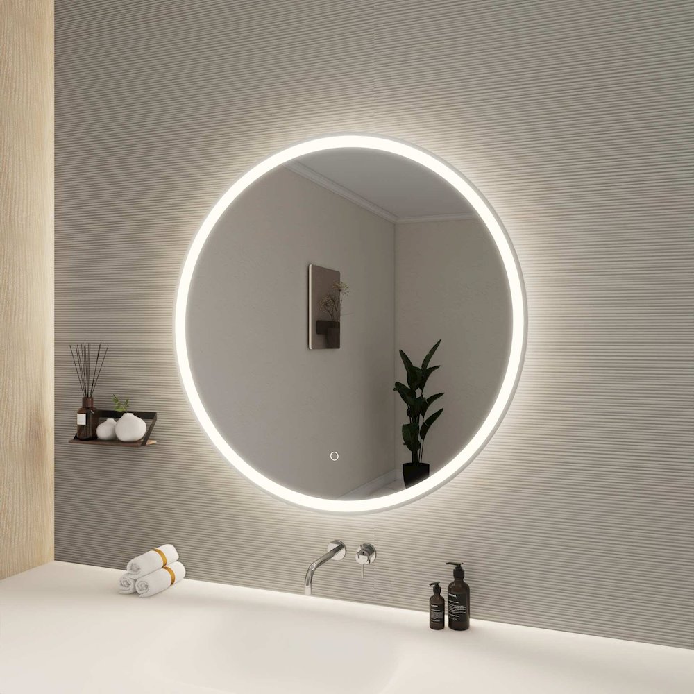 36 Round LED Front and Backlit Wall Mirror in Silver. Picture 3