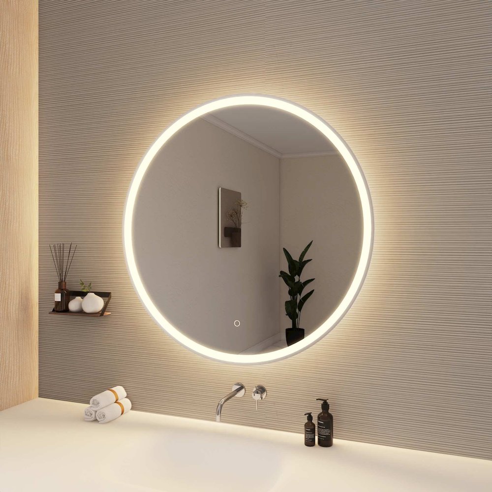 36 Round LED Front and Backlit Wall Mirror in Silver. Picture 4