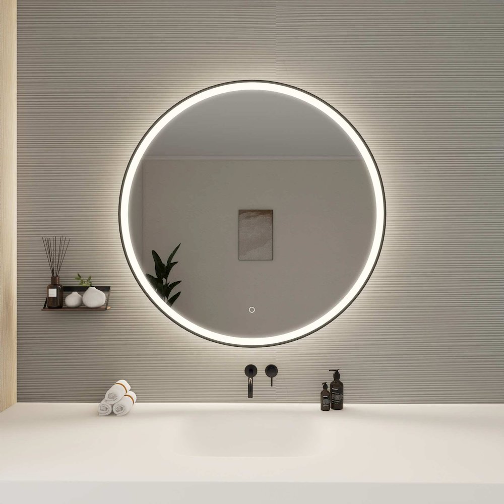 39 Round LED Front and Backlit Wall Mirror in Black. Picture 2