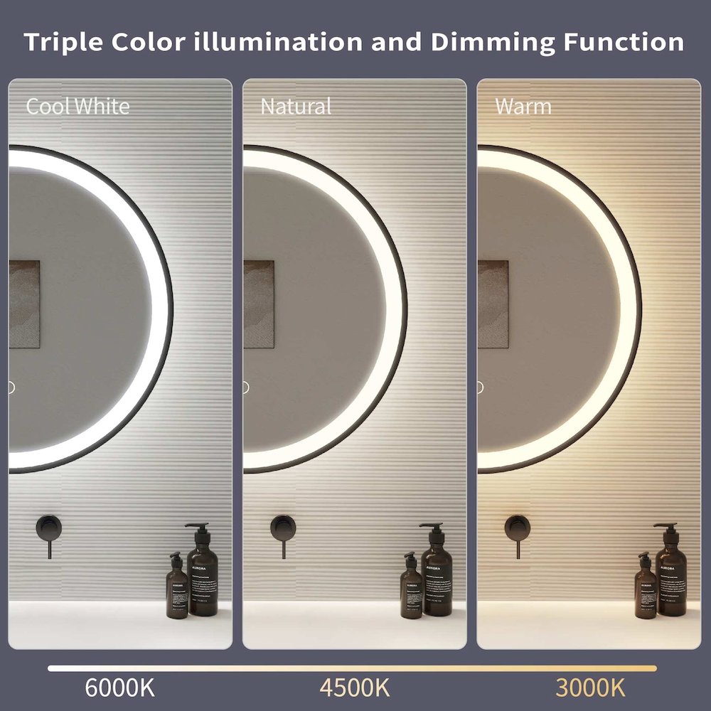 39 Round LED Front and Backlit Wall Mirror in Black. Picture 12