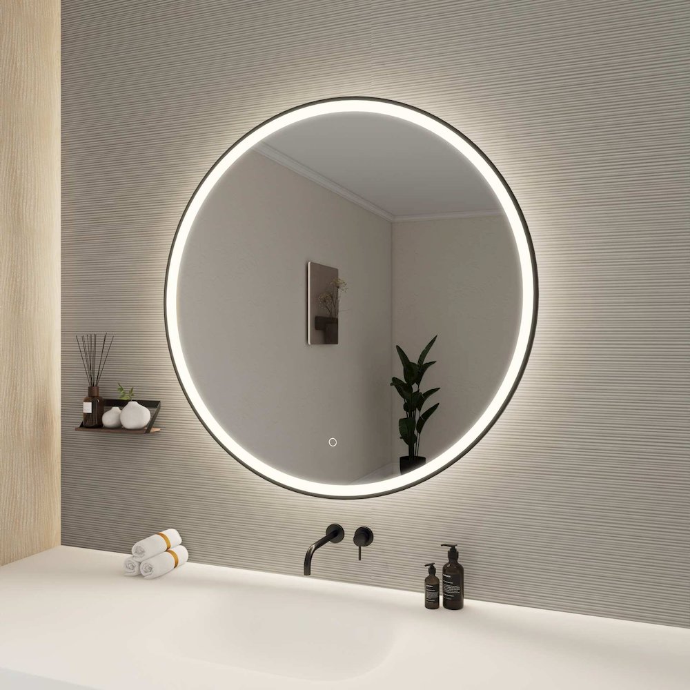 39 Round LED Front and Backlit Wall Mirror in Black. Picture 3