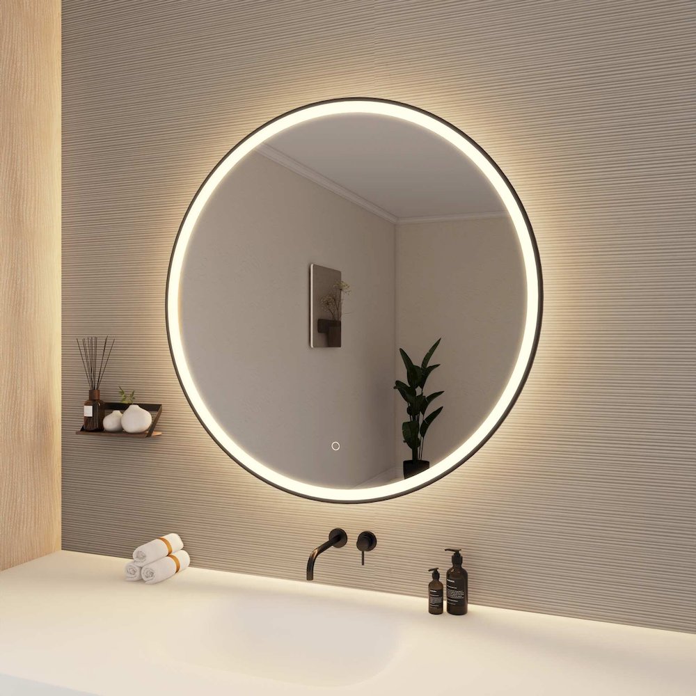 39 Round LED Front and Backlit Wall Mirror in Black. Picture 4