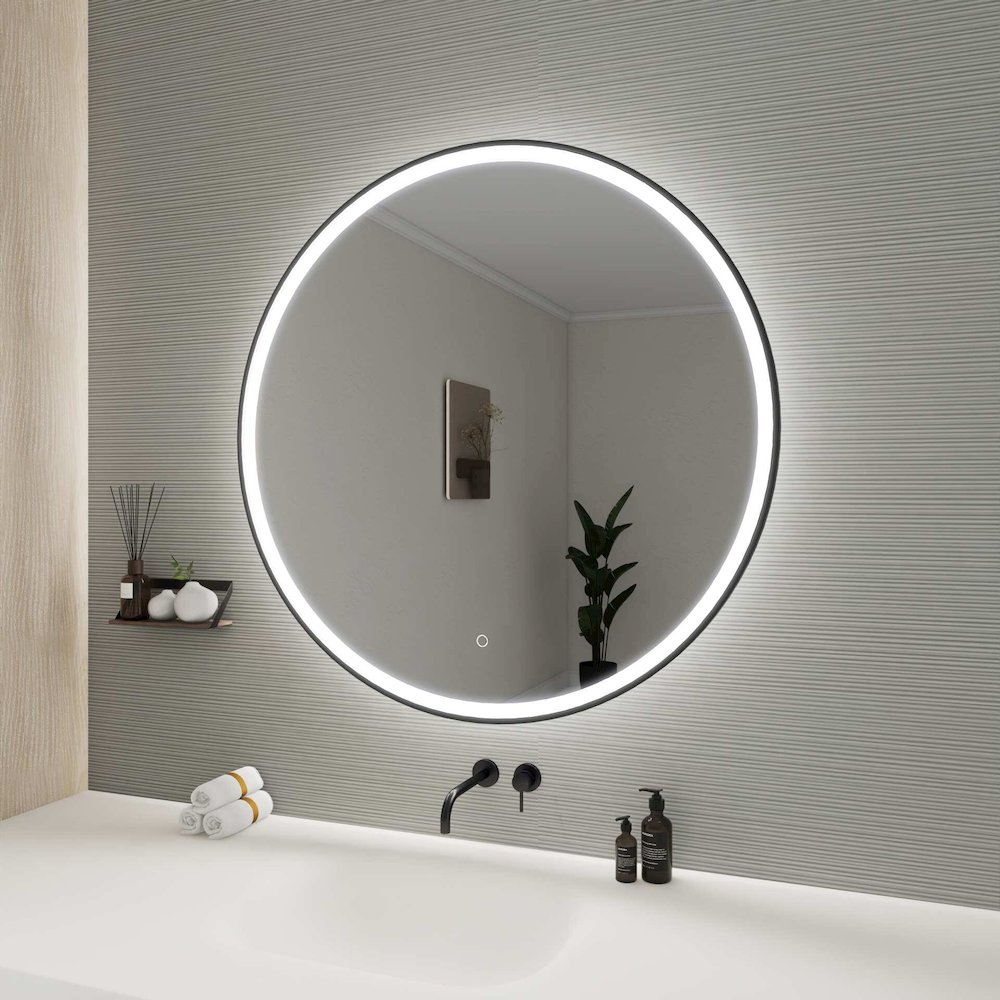 39 Round LED Front and Backlit Wall Mirror in Black. Picture 5
