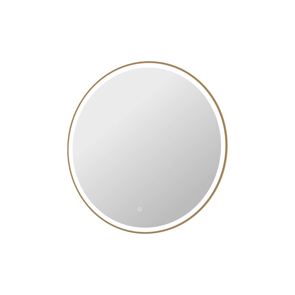 39 Round LED Front and Backlit Wall Mirror in Satin Gold. Picture 6
